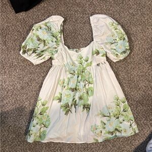 Free People Floral Mini Dress - Green and White